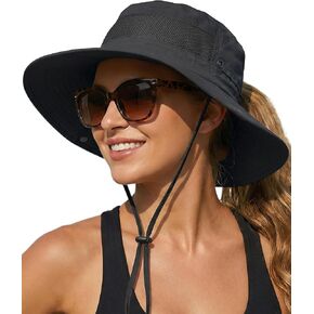 Bebila Women's Sun Hat with Ponytail Hole UPF50+ Beach Bucket Hat Foldable Wide Brim Summer Hiking Outdoor Protection Hat in Kuwait