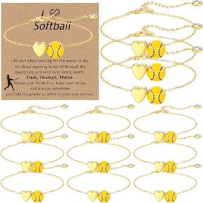 Tondiamo 12 Sets Baseball Volleyball Softball Soccer Tennis Bracelet for Women Dainty Gold Plated Heart Bracelets Sport Lovers Gifts with Inspirational Cards Sports Jewelry Gifts in Kuwait