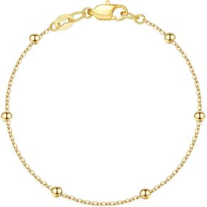 IEFWELL S925 Sterling Silver Bracelet for Women - 14K-Real-Gold-Plated Satellite Bead Chain Bracelet, 6.5/7/7.5/8/8.5/9 Inches Sterling Silver Chain Bracelets, Valentines Gifts Jewelry for Women in Kuwait