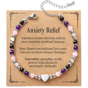 أساور بلورات الشفاء الطبيعية من Jardme للنساء، وتخفيف القلق وحماية ثلاثية من الحظ الجيد، سوار كالم، هدية مجوهرات روحية ملهمة للأصدقاء والابنة والأم 6.5+2 بوصة in Kuwait