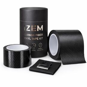 IZEM Carbon Fiber Vinyl Tape Kit for Cars – 2-Pack 6D Gloss Black & 4D Matte Black, 2"×33ft + 4"×16ft – Waterproof Car Wrap, Scratch Protection, Easy Install with Squeegee & Microfiber Cloth in Saudi Arabia