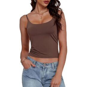 Women Sexy Scoop Neck Tank Top Adjustable Spaghetti Strap Camisole Summer Y2K Going Out Basic Cami Shirt in Saudi Arabia