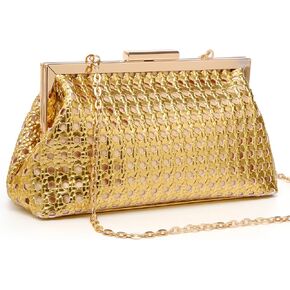 محفظة نسائية مسائية من Gurina مع سلسلة قابلة للإزالة - حقيبة يد رسمية أنيقة لحفلات الزفاف، والحفلات الراقصة، وحفلات الكوكتيل | نمط منسوج in Kuwait