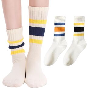 TeenFighter Men's Retro Striped Cotton Socks - Sporty Aesthetic, Soft & Breathable, US Size 5-10 for Casual & Athletic Wear in Saudi Arabia