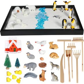 مجموعة ديكور 47 قطعة من البطريق وحيوانات المزرعة 47 قطعة، مجموعة علاج الاسترخاء الذهني على الطاولة للبالغين مع حيوانات مصغرة، صندوق رمل لتخفيف التوتر للتأمل في المنزل والمكتب in Kuwait