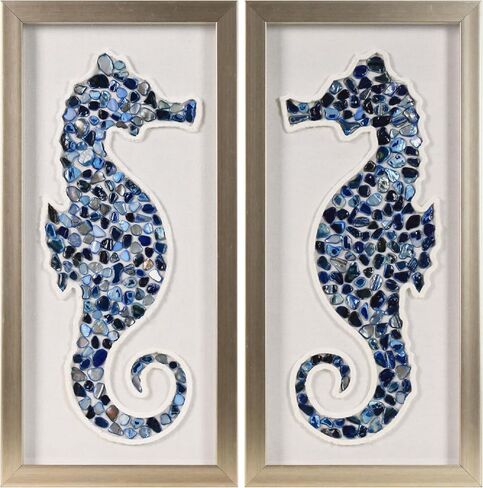 لوحة فنية جدارية مزخرفة ثلاثية الأبعاد من American Art Decor بإطار بلون الشمبانيا، مجموعة من قطعتين - لوحات عمودية باللونين العاجي والبيج، ديكور على شكل شاطئ بحري ساحلي، 8.75 بوصة × 17.75 بوصة in Saudi Arabia