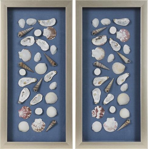 لوحة فنية جدارية مزخرفة ثلاثية الأبعاد من American Art Decor بإطار بلون الشمبانيا، مجموعة من قطعتين - لوحات عمودية باللونين العاجي والبيج، ديكور على شكل شاطئ بحري ساحلي، 8.75 بوصة × 17.75 بوصة in Saudi Arabia