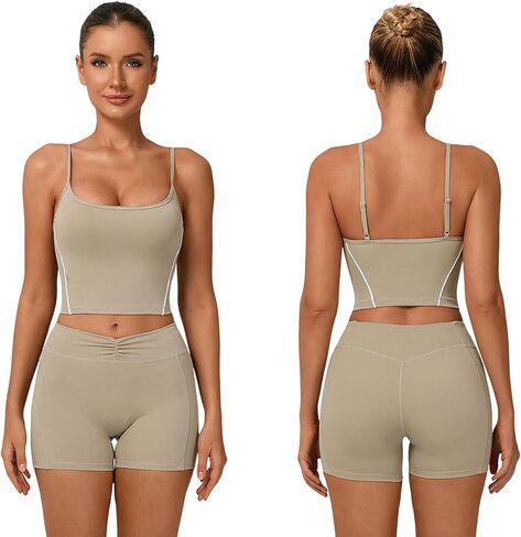 Workout sets for women shorts Adjustable suspender top bra and High Waist Shorts Active Jogger Outfits in Saudi Arabia