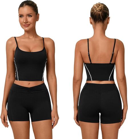 Workout sets for women shorts Adjustable suspender top bra and High Waist Shorts Active Jogger Outfits in Saudi Arabia