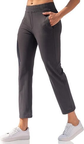 سراويل اليوغا النسائية من VOOVEEYA للكاحل، سراويل جولف قابلة للتمدد مع 5 جيوب عالية الخصر للعمل والسفر فستان كاجوال مستقيم الساق in Kuwait