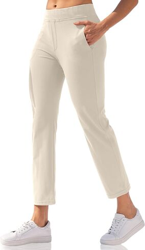 سراويل اليوغا النسائية من VOOVEEYA للكاحل، سراويل جولف قابلة للتمدد مع 5 جيوب عالية الخصر للعمل والسفر فستان كاجوال مستقيم الساق in Kuwait