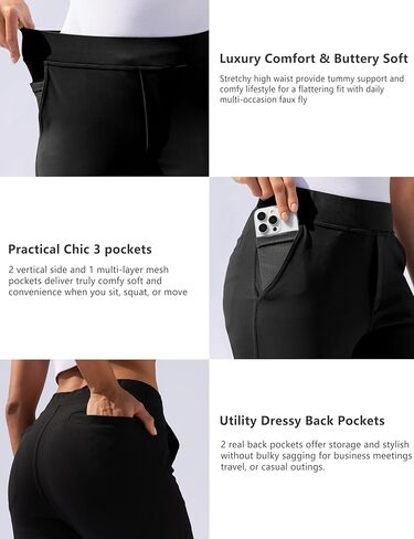 سراويل اليوغا النسائية من VOOVEEYA للكاحل، سراويل جولف قابلة للتمدد مع 5 جيوب عالية الخصر للعمل والسفر فستان كاجوال مستقيم الساق in Kuwait