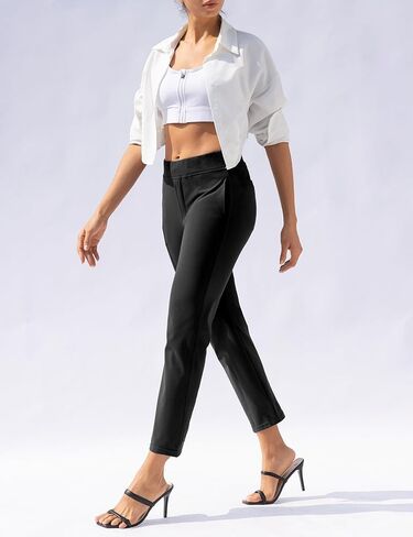 سراويل اليوغا النسائية من VOOVEEYA للكاحل، سراويل جولف قابلة للتمدد مع 5 جيوب عالية الخصر للعمل والسفر فستان كاجوال مستقيم الساق in Kuwait