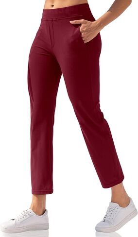 سراويل اليوغا النسائية من VOOVEEYA للكاحل، سراويل جولف قابلة للتمدد مع 5 جيوب عالية الخصر للعمل والسفر فستان كاجوال مستقيم الساق in Kuwait