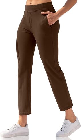 سراويل اليوغا النسائية من VOOVEEYA للكاحل، سراويل جولف قابلة للتمدد مع 5 جيوب عالية الخصر للعمل والسفر فستان كاجوال مستقيم الساق in Kuwait