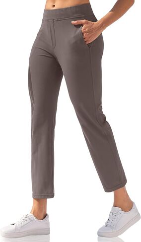 سراويل اليوغا النسائية من VOOVEEYA للكاحل، سراويل جولف قابلة للتمدد مع 5 جيوب عالية الخصر للعمل والسفر فستان كاجوال مستقيم الساق in Kuwait