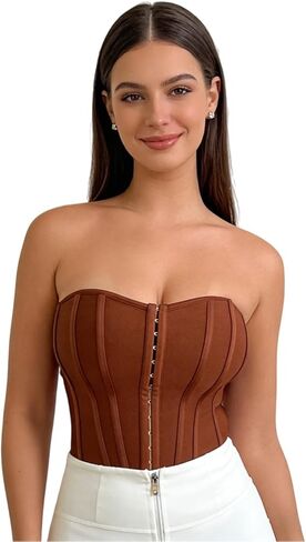 ZGMYC Women's Sexy Boned Corset Bustier Sweetheart Neck Strapless Crop Tube Tops Push Up Body Shaper in Saudi Arabia