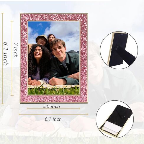 إطار صورة Baseo Glitter and Gold مقاس 5x7، إطار صورة Bling Glitter، مصنوع من المعدن والزجاج الحقيقي، لعرض الحائط أو سطح الطاولة، عموديًا وأفقيًا (ذهبي، 5x7 بوصة) in Kuwait