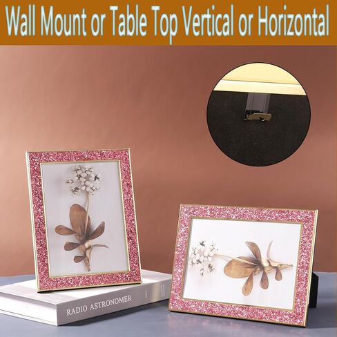 إطار صورة Baseo Glitter and Gold مقاس 5x7، إطار صورة Bling Glitter، مصنوع من المعدن والزجاج الحقيقي، لعرض الحائط أو سطح الطاولة، عموديًا وأفقيًا (ذهبي، 5x7 بوصة) in Kuwait