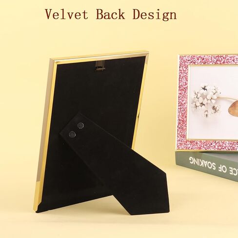 إطار صورة Baseo Glitter and Gold مقاس 5x7، إطار صورة Bling Glitter، مصنوع من المعدن والزجاج الحقيقي، لعرض الحائط أو سطح الطاولة، عموديًا وأفقيًا (ذهبي، 5x7 بوصة) in Kuwait