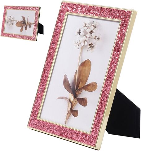 إطار صورة Baseo Glitter and Gold مقاس 5x7، إطار صورة Bling Glitter، مصنوع من المعدن والزجاج الحقيقي، لعرض الحائط أو سطح الطاولة، عموديًا وأفقيًا (ذهبي، 5x7 بوصة) in Kuwait