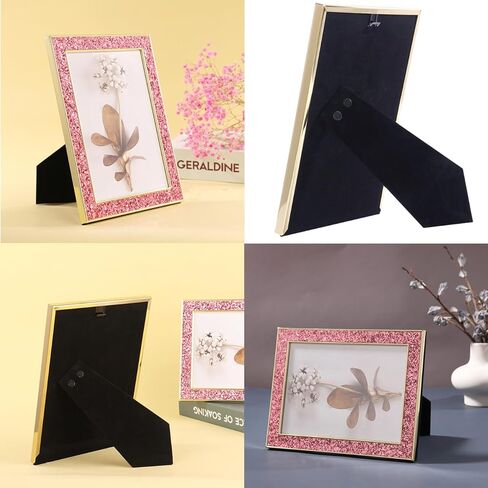 إطار صورة Baseo Glitter and Gold مقاس 5x7، إطار صورة Bling Glitter، مصنوع من المعدن والزجاج الحقيقي، لعرض الحائط أو سطح الطاولة، عموديًا وأفقيًا (ذهبي، 5x7 بوصة) in Kuwait