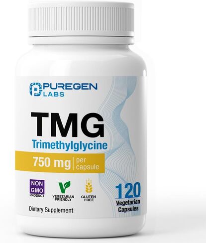 Puregen Labs TMG 750 mg - [فعالية عالية] مكمل ثلاثي ميثيل جليسين - يدعم استقلاب الهوموسيستين الطبيعي، غير معدل وراثيًا، خالٍ من الغلوتين ومنتجات الألبان | صنع في الولايات المتحدة الأمريكية - 120 كبسولة نباتية in Kuwait