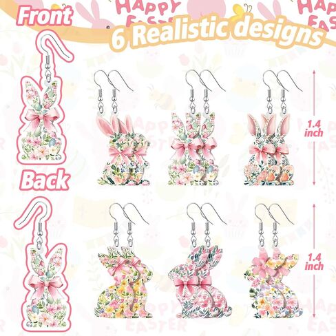 Nosiny 6 Pairs Floral Easter Bunny Earrings Easter Coquette Rabbit Earrings Acrylic Drop Dangle Jewelry Funny Cute Weird Jewelry for Women Spring Holiday Gifts in Saudi Arabia