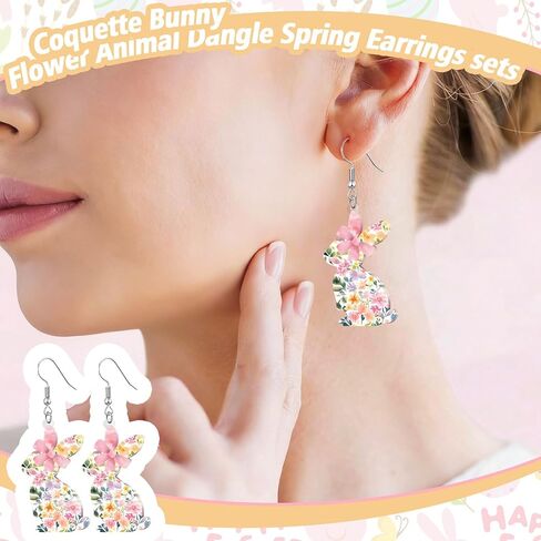 Nosiny 6 Pairs Floral Easter Bunny Earrings Easter Coquette Rabbit Earrings Acrylic Drop Dangle Jewelry Funny Cute Weird Jewelry for Women Spring Holiday Gifts in Saudi Arabia