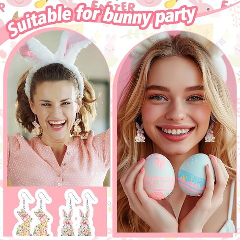 Nosiny 6 Pairs Floral Easter Bunny Earrings Easter Coquette Rabbit Earrings Acrylic Drop Dangle Jewelry Funny Cute Weird Jewelry for Women Spring Holiday Gifts in Saudi Arabia