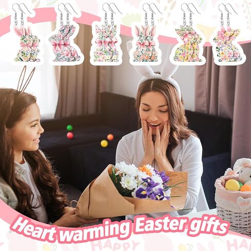Nosiny 6 Pairs Floral Easter Bunny Earrings Easter Coquette Rabbit Earrings Acrylic Drop Dangle Jewelry Funny Cute Weird Jewelry for Women Spring Holiday Gifts in Saudi Arabia
