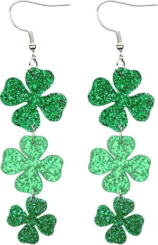 St Patricks Day Green Shamrock Clover Earrings for Women, Good Luck Hoop Dangle Glitter Earrings Irish St. Patrick's Day Accessories (Style 1) in Saudi Arabia