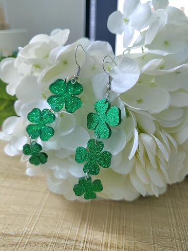 St Patricks Day Green Shamrock Clover Earrings for Women, Good Luck Hoop Dangle Glitter Earrings Irish St. Patrick's Day Accessories (Style 1) in Saudi Arabia