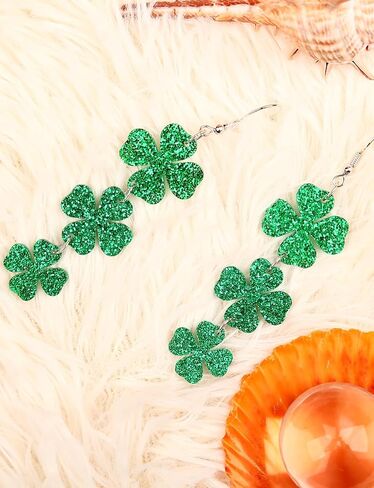 St Patricks Day Green Shamrock Clover Earrings for Women, Good Luck Hoop Dangle Glitter Earrings Irish St. Patrick's Day Accessories (Style 1) in Saudi Arabia