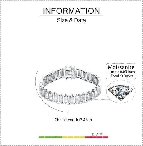Men's Moissanite Bracelet 925 Sterling Silver – 2.24ct Total Round Moissanite Stones, Bold Tennis Chain for Everyday Wear, Hypoallergenic Jewelry in Saudi Arabia