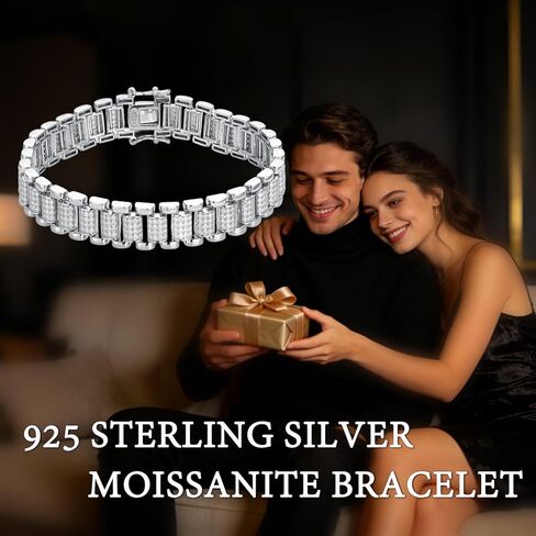 Men's Moissanite Bracelet 925 Sterling Silver – 2.24ct Total Round Moissanite Stones, Bold Tennis Chain for Everyday Wear, Hypoallergenic Jewelry in Saudi Arabia