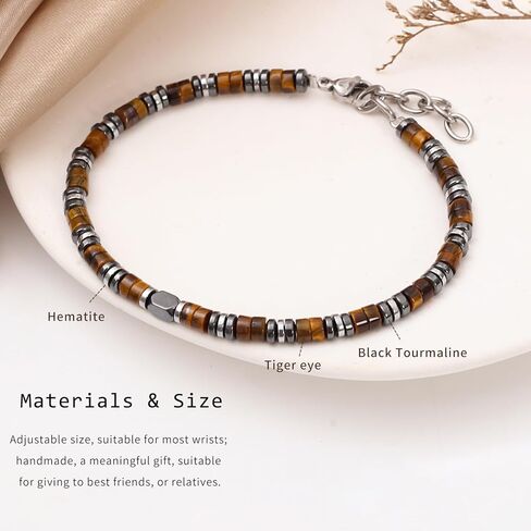 Triple Protection Bracelet Tiger's Eye Stone Bracelet - Natural Hematite Gemstone Stretch Bracelet - Spiritual Healing Bracelets Gifts for him in Kuwait