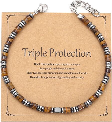 Triple Protection Bracelet Tiger's Eye Stone Bracelet - Natural Hematite Gemstone Stretch Bracelet - Spiritual Healing Bracelets Gifts for him in Kuwait