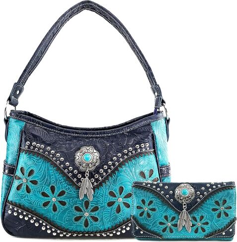 Zelris Floral Western Concho Feathers Conceal Carry Women Hobo Purse Wallet Set in Kuwait