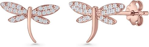 Minimalist 8.7mm Dragonfly Earrings Round Cluster Cubic Zirconia Classic Butterfly Push Back Stud Earrings For Women 925 Sterling Silver Gifts For Her in Saudi Arabia