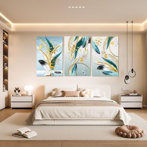 1Set/3pcs Modern Botanical Wall Decor - Gold Leaf & Airy Plumes, 12x18 Inches, Unframed in Saudi Arabia
