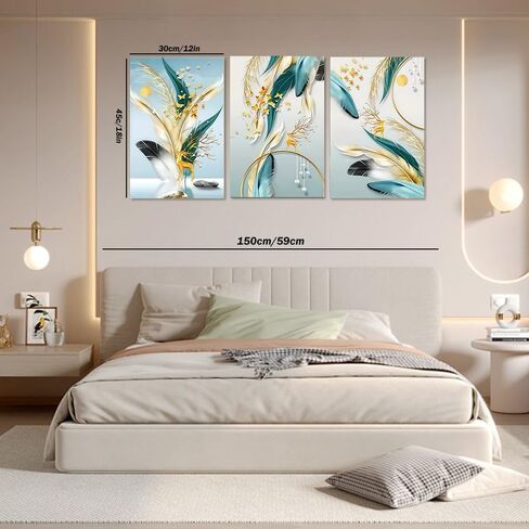 1Set/3pcs Modern Botanical Wall Decor - Gold Leaf & Airy Plumes, 12x18 Inches, Unframed in Saudi Arabia