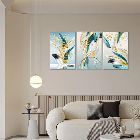 1Set/3pcs Modern Botanical Wall Decor - Gold Leaf & Airy Plumes, 12x18 Inches, Unframed in Saudi Arabia