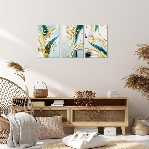 1Set/3pcs Modern Botanical Wall Decor - Gold Leaf & Airy Plumes, 12x18 Inches, Unframed in Saudi Arabia