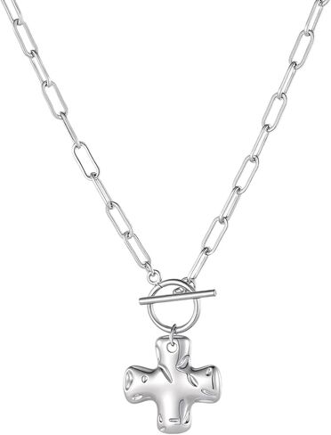 Joxevyia Gold Cross Necklace for Women Hammered Cross Pendant Toggle Clasp Paperclip Chain Statement Choker Bold Faith Jewelry Gift in Saudi Arabia