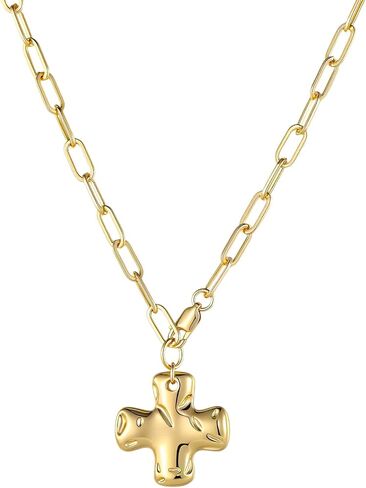 Joxevyia Gold Cross Necklace for Women Hammered Cross Pendant Toggle Clasp Paperclip Chain Statement Choker Bold Faith Jewelry Gift in Saudi Arabia