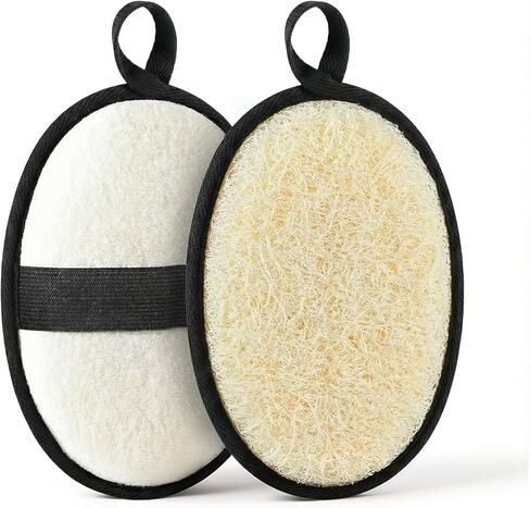 Natural Loofah for Men, 2PCS Black & White Set Egyptian Luffa Body Scrubber for Shower & Bath, Quick-Drying Exfoliating Sponge Pad for Men's Hygiene & Body Care - Travel Essentials & Gym Tool in Kuwait