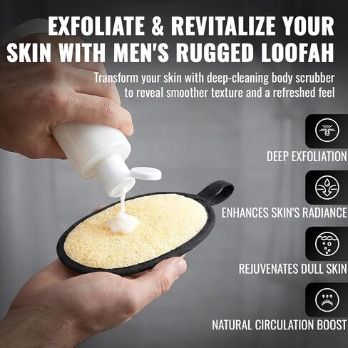 Natural Loofah for Men, 2PCS Black & White Set Egyptian Luffa Body Scrubber for Shower & Bath, Quick-Drying Exfoliating Sponge Pad for Men's Hygiene & Body Care - Travel Essentials & Gym Tool in Kuwait