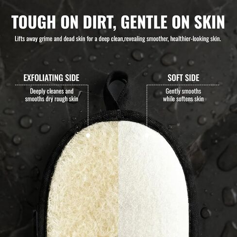 Natural Loofah for Men, 2PCS Black & White Set Egyptian Luffa Body Scrubber for Shower & Bath, Quick-Drying Exfoliating Sponge Pad for Men's Hygiene & Body Care - Travel Essentials & Gym Tool in Kuwait
