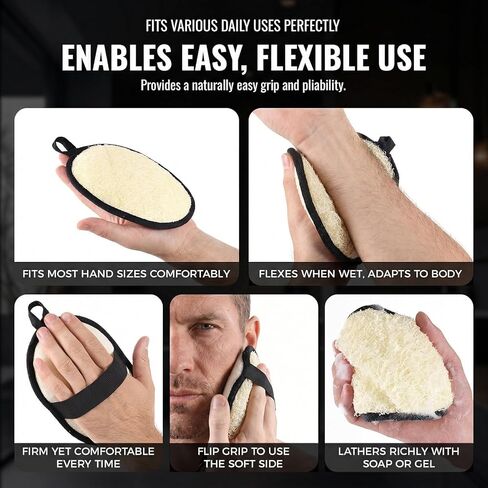 Natural Loofah for Men, 2PCS Black & White Set Egyptian Luffa Body Scrubber for Shower & Bath, Quick-Drying Exfoliating Sponge Pad for Men's Hygiene & Body Care - Travel Essentials & Gym Tool in Kuwait